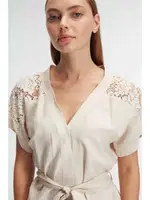 Kısa Kol V Yaka Viskon Düz Yazlık Dokuma Dantel Detaylı Pijama Takımı Sabahlık Anıl 9947 görsel 4