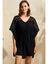 Anıl Kısa Kol V Yaka Viskon Düz Yazlık Mini Dantelli Pareo Anıl 5760