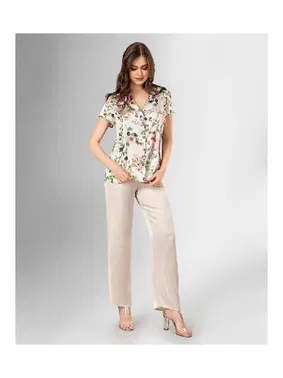 Ahu Lingerie Kısa Kollu Çiçekli Ekru Pijama Takımı Ahu Loriva 1819 - Alternatif Görünüm