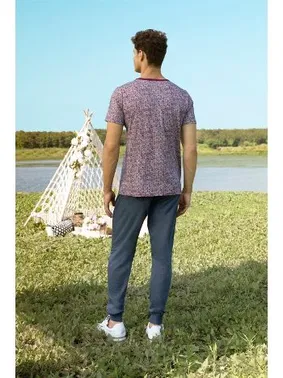 Doreanse Kısa Kollu Desenli Modal Düğmeli Bisiklet Yaka T-Shirt Pijama Takımı Doreanse 4743 - Alternatif Görünüm