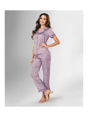Ahu Lingerie Kısa Kollu Düğmeli Lacivert Pijama Takımı AhuLoriva 1830