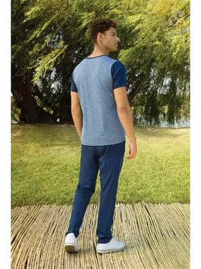 Doreanse Kısa Kollu Lacivert Desenli Erkek T-Shirt Pijama Takımı Doreanse 4883 - Alternatif Görünüm