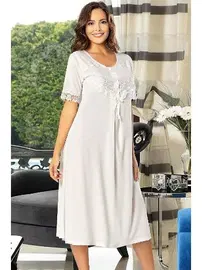 XSES Kısa Kollu Yakası Fırfırlı Düğmeli Hamile Lohusa Gecelik XSES 2555