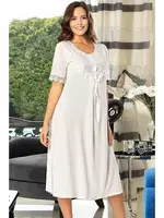 Kısa Kollu Yakası Fırfırlı Düğmeli Hamile Lohusa Gecelik XSES 2555 Ekru