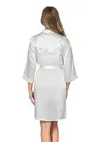 Kısa Saten Bride Sabahlık Ahu Lingerie 7600 Beyaz detay görünüm