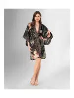 Kısa Siyah Çiçek Desenli Kimono Sabahlık Ahu Loriva 1876 Siyah