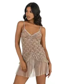 Ahu Lingerie Kısa Tül İnce Askılı Gecelik Ahu Primoda 4212