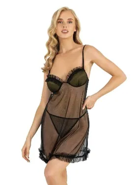 Ahu Lingerie Kısa Tül Transparan Fırfırlı Gecelik Ahu Primoda 4252