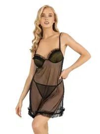 Ahu Lingerie Kısa Tül Transparan Fırfırlı Gecelik Ahu Primoda 4252