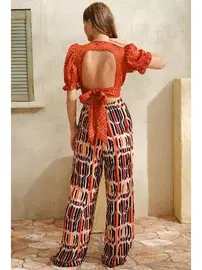 Anıl Kısa Yarım Kol V Yaka Geometrik Yazlık Kurdela Şerit Detaylı Pijama Takımı Anıl 9813