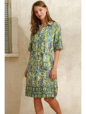 Anıl Kısa Yarım Kol V Yaka Viskon Çiçek Desenli Yazlık Uzun Elbise Anıl 5758