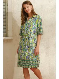 Anıl Kısa Yarım Kol V Yaka Viskon Çiçek Desenli Yazlık Uzun Elbise Anıl 5758