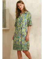 Kısa Yarım Kol V Yaka Viskon Çiçek Desenli Yazlık Uzun Elbise Anıl 5758 Fıstık Yeşili