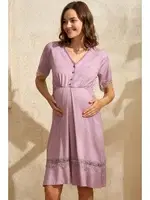 Yarım Kol V Yaka Viskon Düz Yazlık Uzun Dantel Detaylı Hamile Gecelik Sabahlık Anıl 5776 Koyu Lila detay görünüm