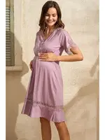 Yarım Kol V Yaka Viskon Düz Yazlık Uzun Dantel Detaylı Hamile Gecelik Sabahlık Anıl 5776 Koyu Lila farklı açı