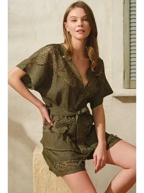 Anıl Kısa Yarım Kollu V Yaka Viskon Mini Dantelli Pijama Takımı Anıl 9832