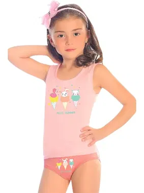 Öts İç Giyim Kız Çocuk Atlet Külot Likralı Dondurma Serisi Somon ÖTS 8636