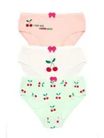 Kız Çocuk Külot Likralı Kiraz Baskılı ÖTS 8818 - 6 ADET Ekru