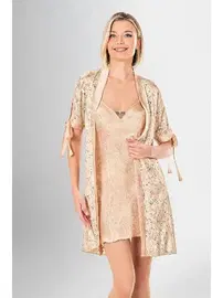 Ahu Lingerie Kolları Bağlamalı 2Li Kısa Sabahlık Gecelik Takımı Ahu Loriva 1936