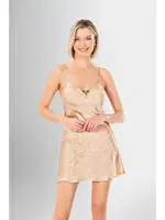 Kolları Bağlamalı 2Li Kısa Sabahlık Gecelik Takımı Ahu Loriva 1936 Sarı detay görünüm