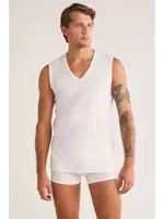 KOM Barny V Yakalı Pamuk 2 li Erkek Atlet Beyaz detay görünüm