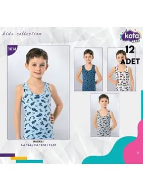 Kota Askılı Erkek Çocuk Baskılı Atlet 12'li Kota 1014