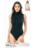 Sıfır Kol Balıkçı Yaka Çıtçıtlı Kadın Body Kota 6184 Siyah