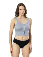 Düğmeli Raporlu Geniş Askılı Crop Kota 6443 Mavi farklı açı