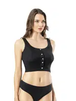 Düğmeli Raporlu Geniş Askılı Crop Kota 6443 Siyah detay görünüm