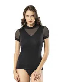 Kota Transparan Yaka Yarım Kollu Penye Atlet Kota 6451