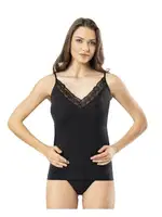 Dantel V yaka İnce Askılı Penye Atlet Kota 6458 Siyah