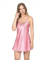 Koyu Pembe Kısa Saten Gecelik Ahu Primoda Prm-5 Pembe