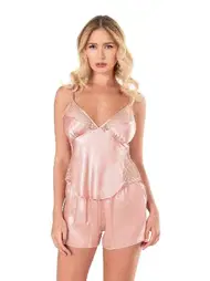 Ahu Lingerie Koyu Pudra Saten Babydoll Şort Takımı Ahu Primoda 9134