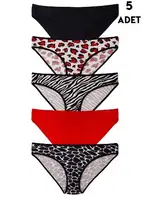 5 Adet Pamuk Slip Külot Kadın Renkli Desenli Koza Biat KZ33000-59 Asorti
