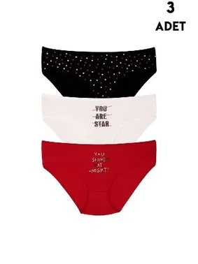 Koza Biat Pamuklu Büyük Beden Yüksek Bel Bato Külot Renkli 3 Adet Koza Biat KZ55000-636