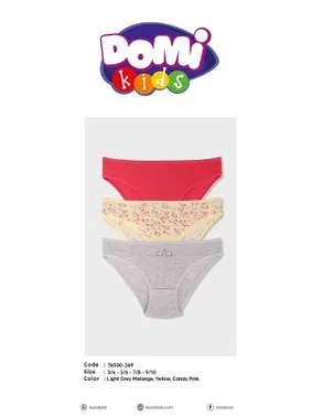 Koza Biat 3 Adet Kız Çocuk için Slip Külot Koza Biat KZ76500-269 - Alternatif Görünüm