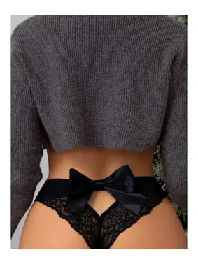 Lily Bianca Kurdelalı Siyah Külot Yüksek Bel Dantelli Şeritli