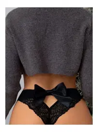 Lily Bianca Kurdelalı Siyah Külot Yüksek Bel Dantelli Şeritli