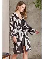 Kuşaklı Çapraz Askılı Saten Emprime Gecelik Sabahlık Takım Pierre Cardin 2420  Siyah görsel 13