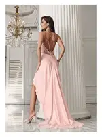 Kuyruklu Dantelli Saten Kaplı Gecelik Takımı İmaj 3206 Pudra farklı açı