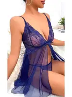 Lacivert Dantel Askılı Transparan Tül Gecelik Tanga Takımı Ruselin 2094 farklı açı