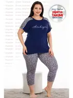 Lacivert  Desenli Kapri Büyük Beden Pijama Takımı Lady 10682 Lacivert