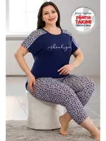 Lacivert  Desenli Kapri Büyük Beden Pijama Takımı Lady 10682 Lacivert detay görünüm