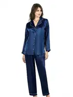 Lacivert İkili Saten Gecelik Pijama Takımı Ahu 7647 Lacivert