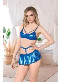 İzabel Lacivert İpli Etekli Deri Kostüm İzabel 8004