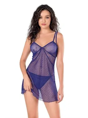 Ahu Lingerie Lacivert Kısa Tül Transparan Gecelik Ahu Primoda 4114 - Alternatif Görünüm