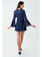 Lacivert Mini Saten Transparan Dantelli Fantazi Gecelik Takım İmaj 4210 Lacivert detay görünüm