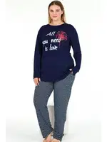 Lacivert Pijama Uzun Kollu Büyük Beden Lady Pijama Takımı 11396 Lacivert