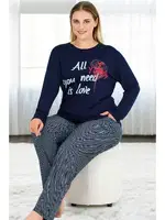 Lacivert Pijama Uzun Kollu Büyük Beden Lady Pijama Takımı 11396 Lacivert detay görünüm