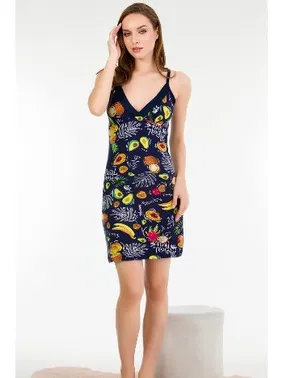 Lady Lacivert Renkli Meyve Desenli Gecelik Pamuklu Lady 6171 - Alternatif Görünüm